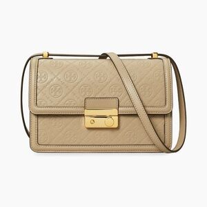 New Tory Burch T Monogram Flap Leather Shoulder Crossbody Bag In Fresh Clay